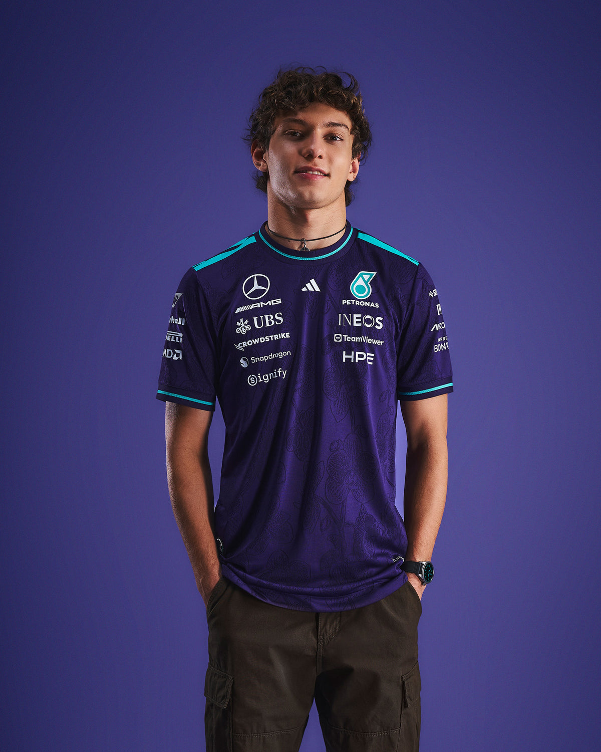 Camiseta Vanda Bloom Authentic Driver para hombre, modelo 2026, color morado Mercedes AMG