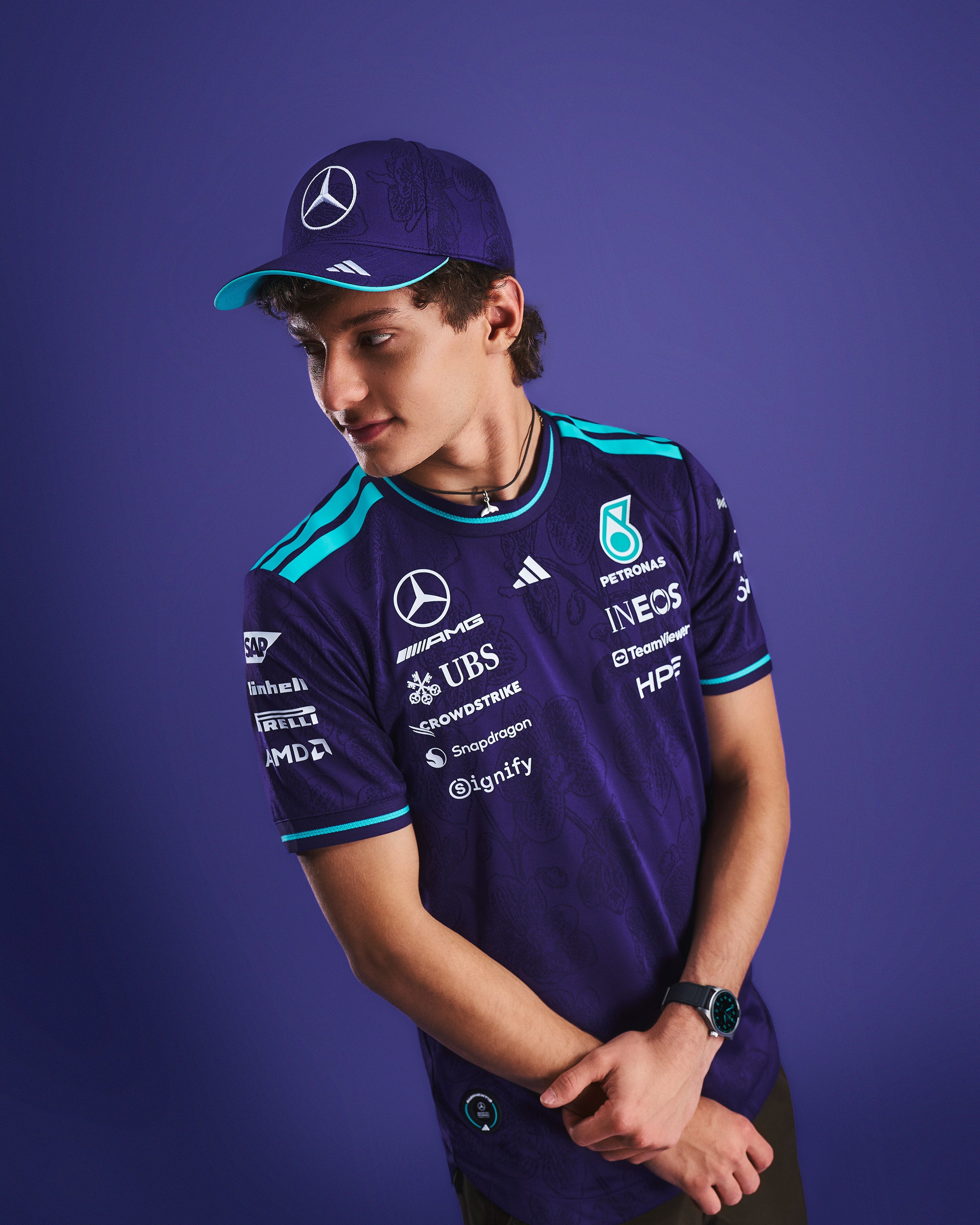 Camiseta Vanda Bloom Authentic Driver para hombre, modelo 2026, color morado Mercedes AMG