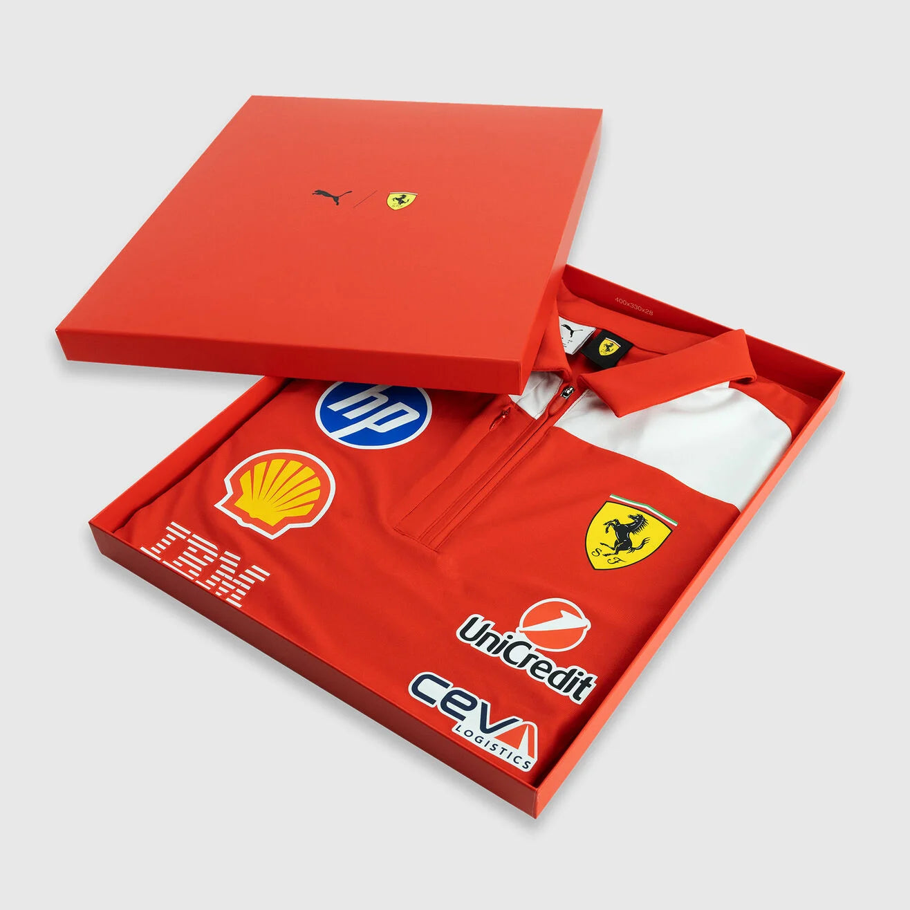 Polo authentic del equipo Scuderia Ferrari F1 2026 - Rojo Puma en caja de regalo