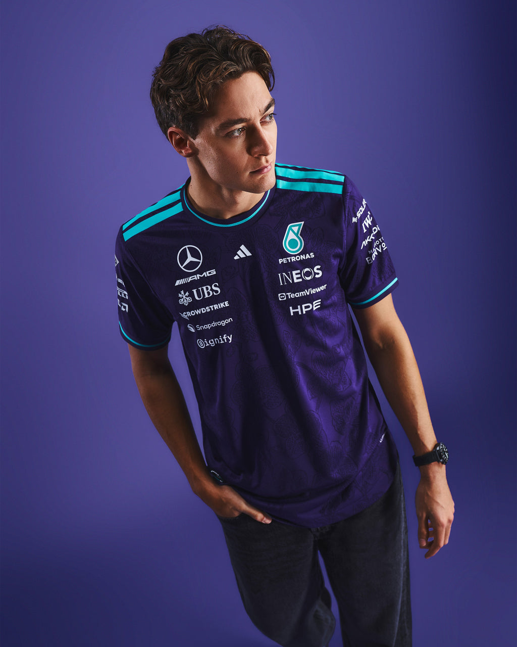 Camiseta Vanda Bloom Authentic Driver para hombre, modelo 2026, color morado Mercedes AMG